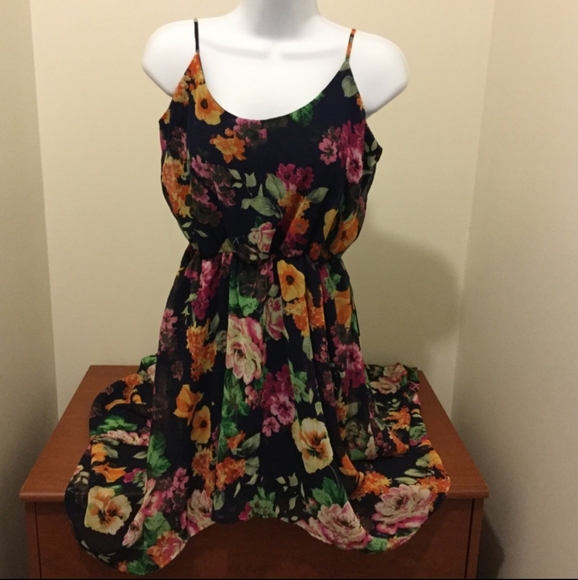 San Souci Dresses & Skirts - 🌺 San Souci High Low Floral Sundress with Spaghetti Straps | L | Navy